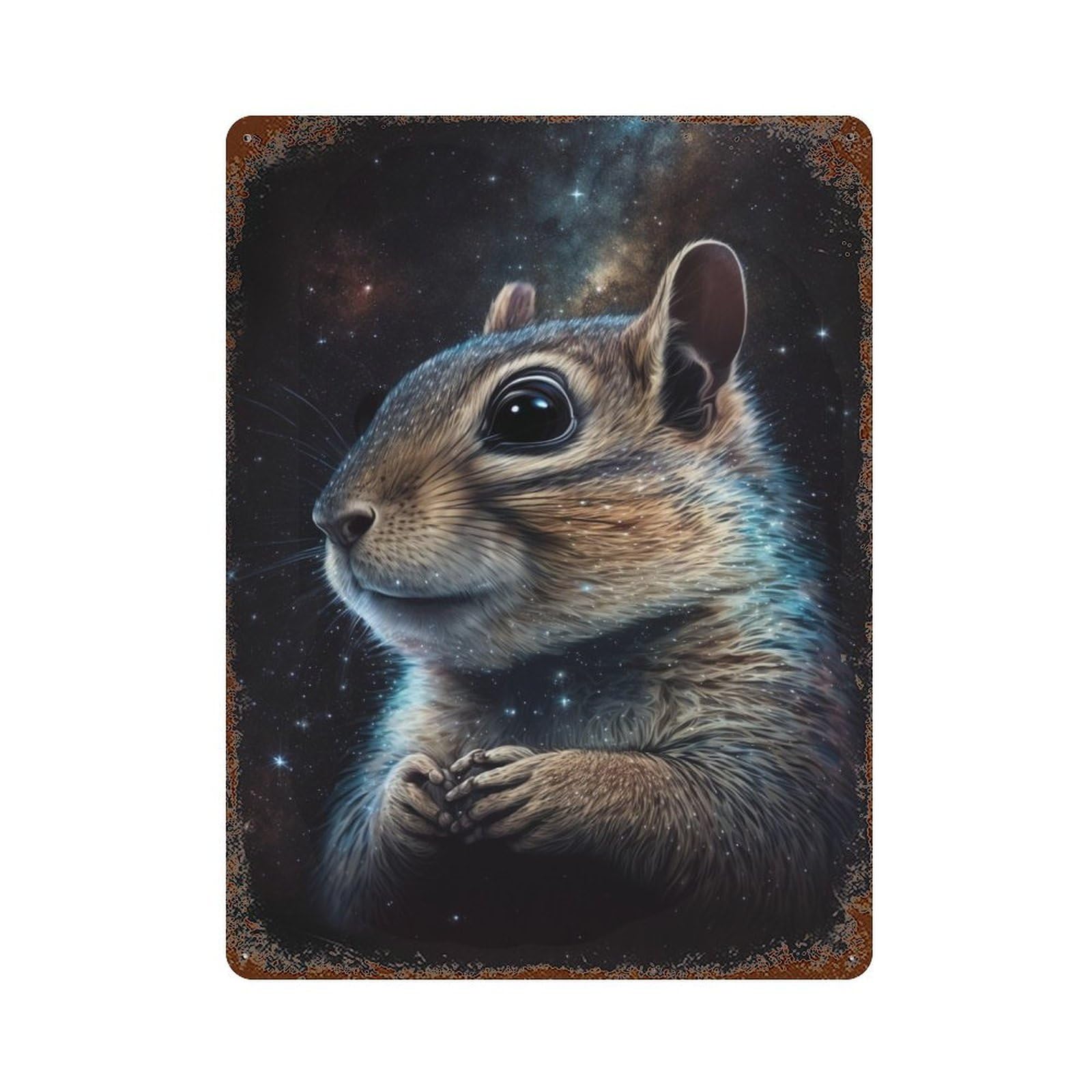 Cosmic Chipmunk Portrait-4 Rust Effect Tin Sign 15.7"x11.8", Retro Wall Decor for Pub, Kitchen And Man Cave Decor