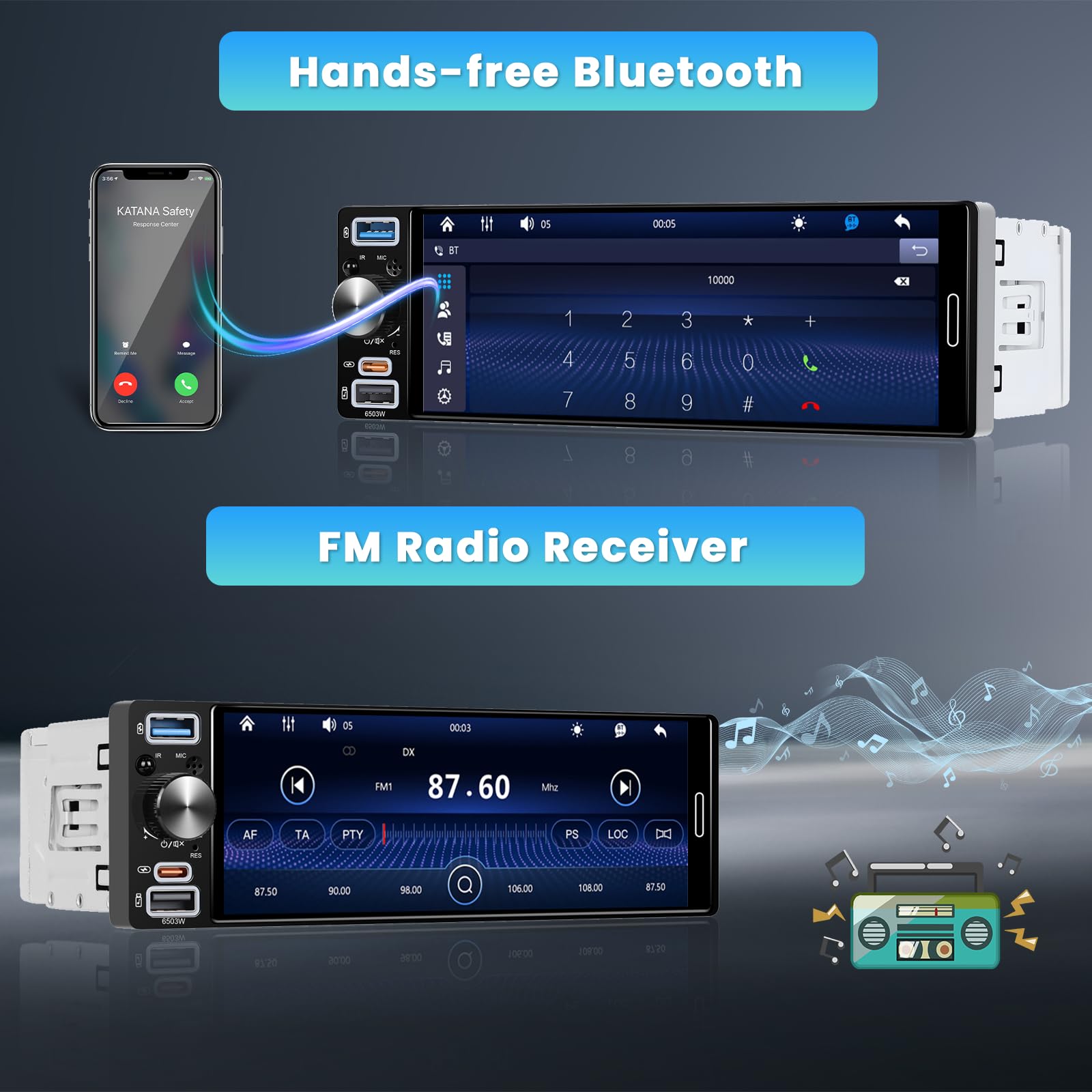 Inefala Autoradio 1 DIN CarPlay Android Auto 6,5" Bluetooth
