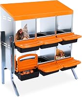 Garvee 6-Hole Roll Away Chicken Nesting Box - Rustproof Galvanized Steel, Easy Egg Collection & Clean with Lid & Legs (Orange)
