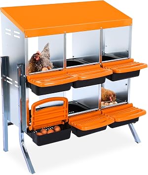 Chicken Nesting Boxes, 6-Hole Metal Nesting Boxes for Chickens, 2 Mounting Options for Egg Laying, Chicken Nesting Box with Roll Away Egg, with Large Holes for Ventilation, Easy to Clean