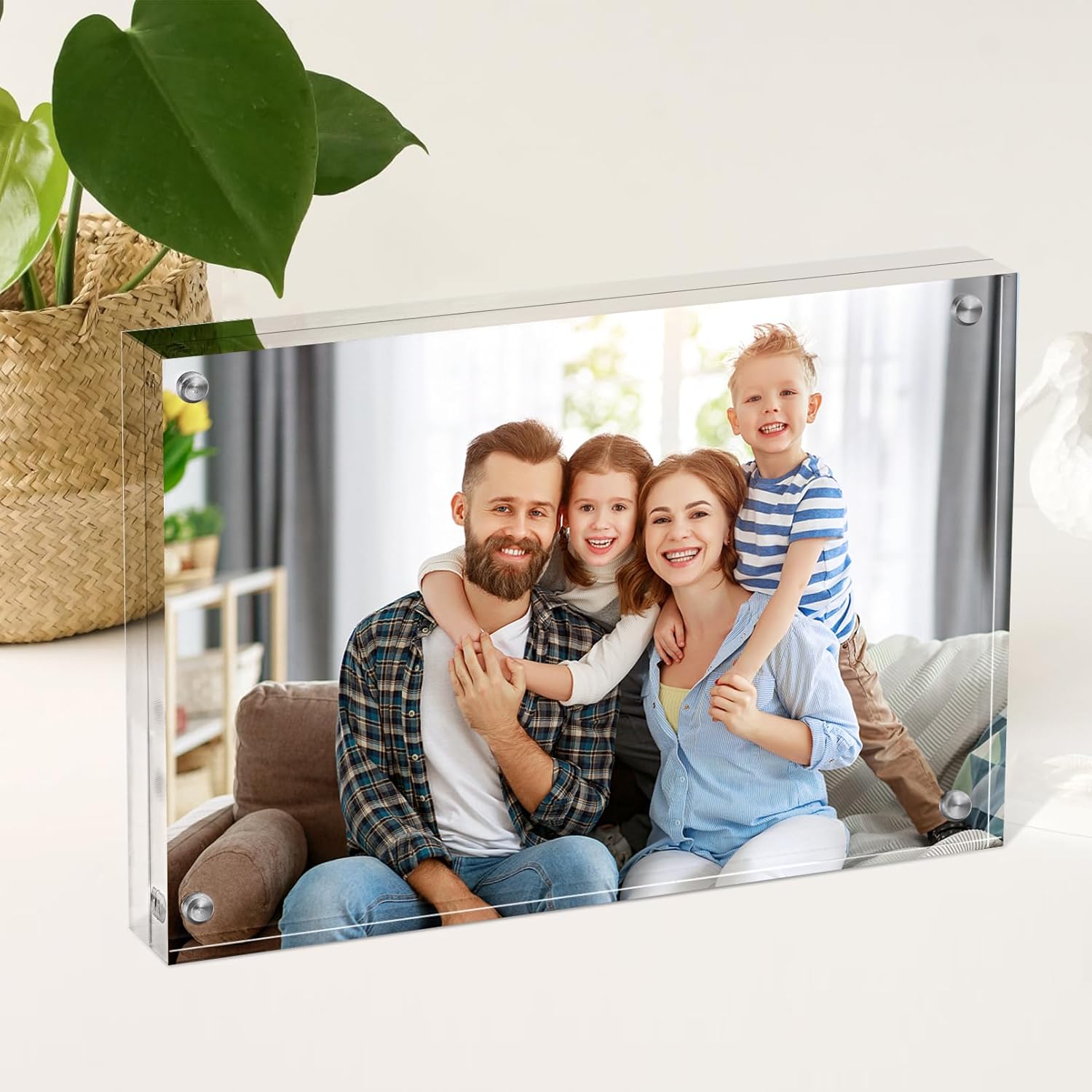 4x6 Acrylic Picture Frames,4 Pack Clear Picture Frames,Thicker Frameless Acrylic Photo Frame,Double Sided Magnetic Photo Frames,Transparent Square Frame for Desktop Display Pictures Holder
