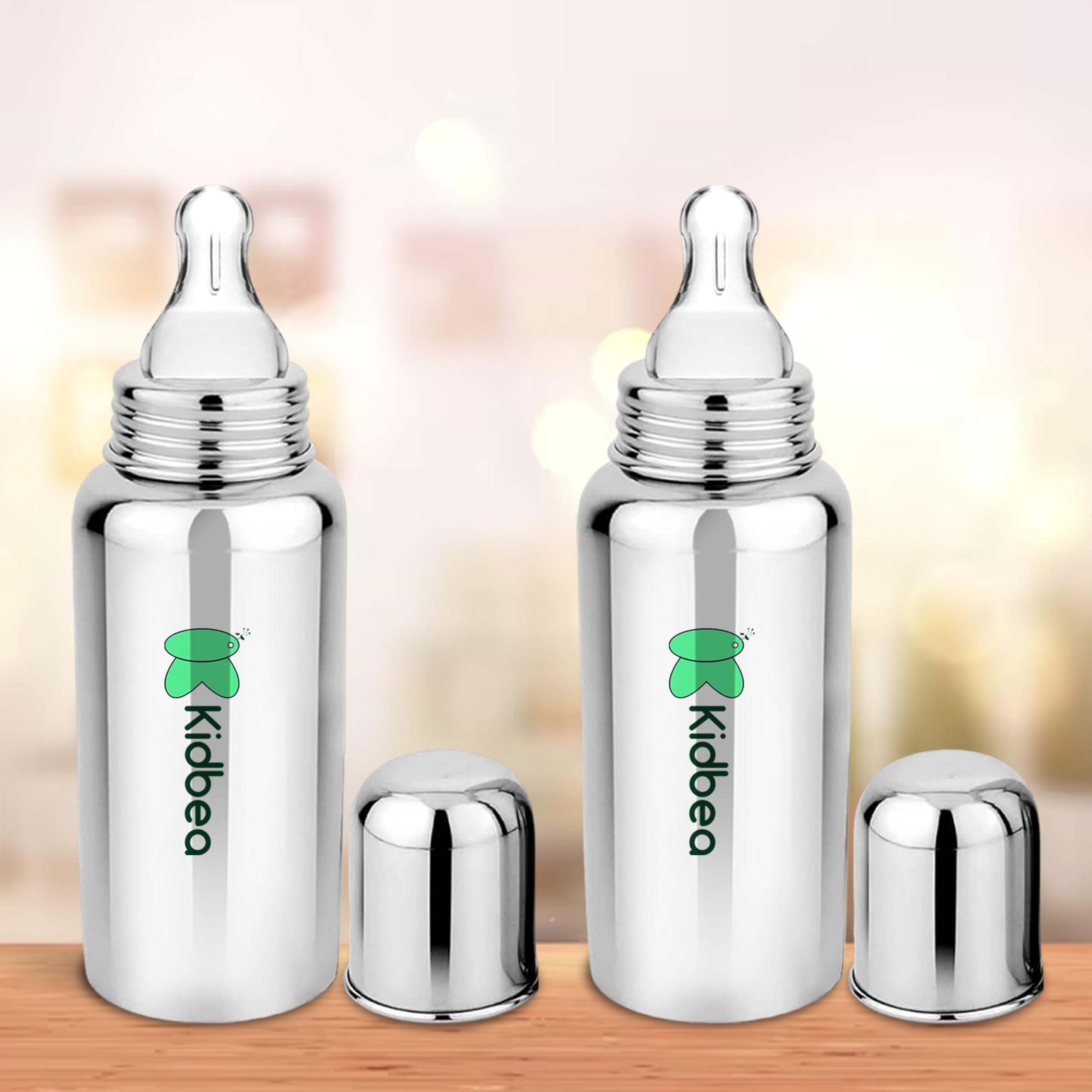 Stainless Steel Infant Baby Feeding Bottle, BPA Free, Anti-Colic, Plastic-Free, Medium-Flow X 1 Nipple (250 ML) (Argyle) Pack of 2