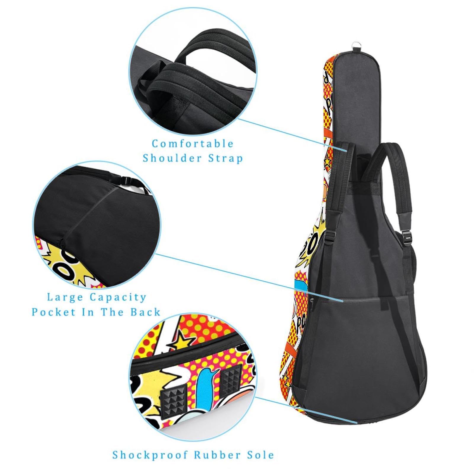 Torba na gitarę akustyczną Wodoodporny plecak na gitary Gruby miękki wyściełany tekst Sztuka Klasyczna obudowa na gitarę, wielobarwny, 42.9x16.9x4.7 in, Organizer do torby