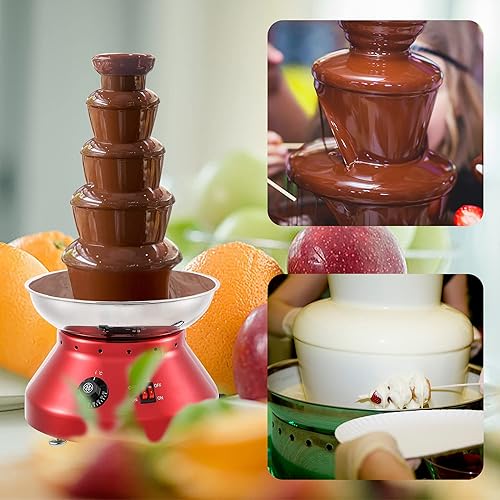 Miniatura 2 de Fuente de fondue de chocolate de 5 niveles, torre de fondue comercial de acero inoxidable, gran capacidad de 7 libras3 L, perfecta para fiestas,