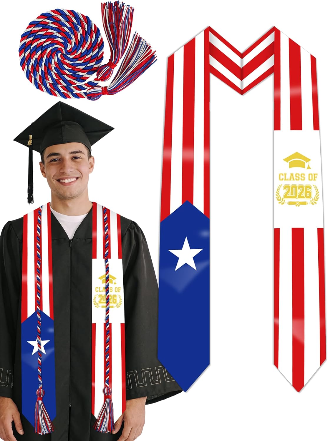 Country Flag Graduation Stole Sash Honor Cords Class of 2026 First Generation Grad Gitf for International Student