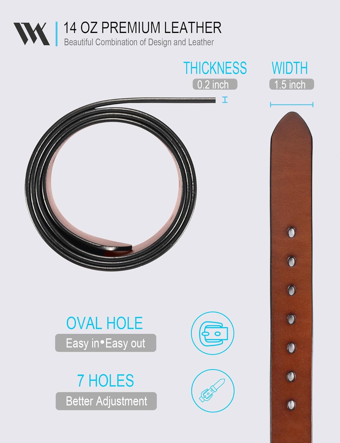 WOLFANT Thicken Full Grain Heavy Duty Belts for Men,100% Italian Real Solid Leather - Image 4