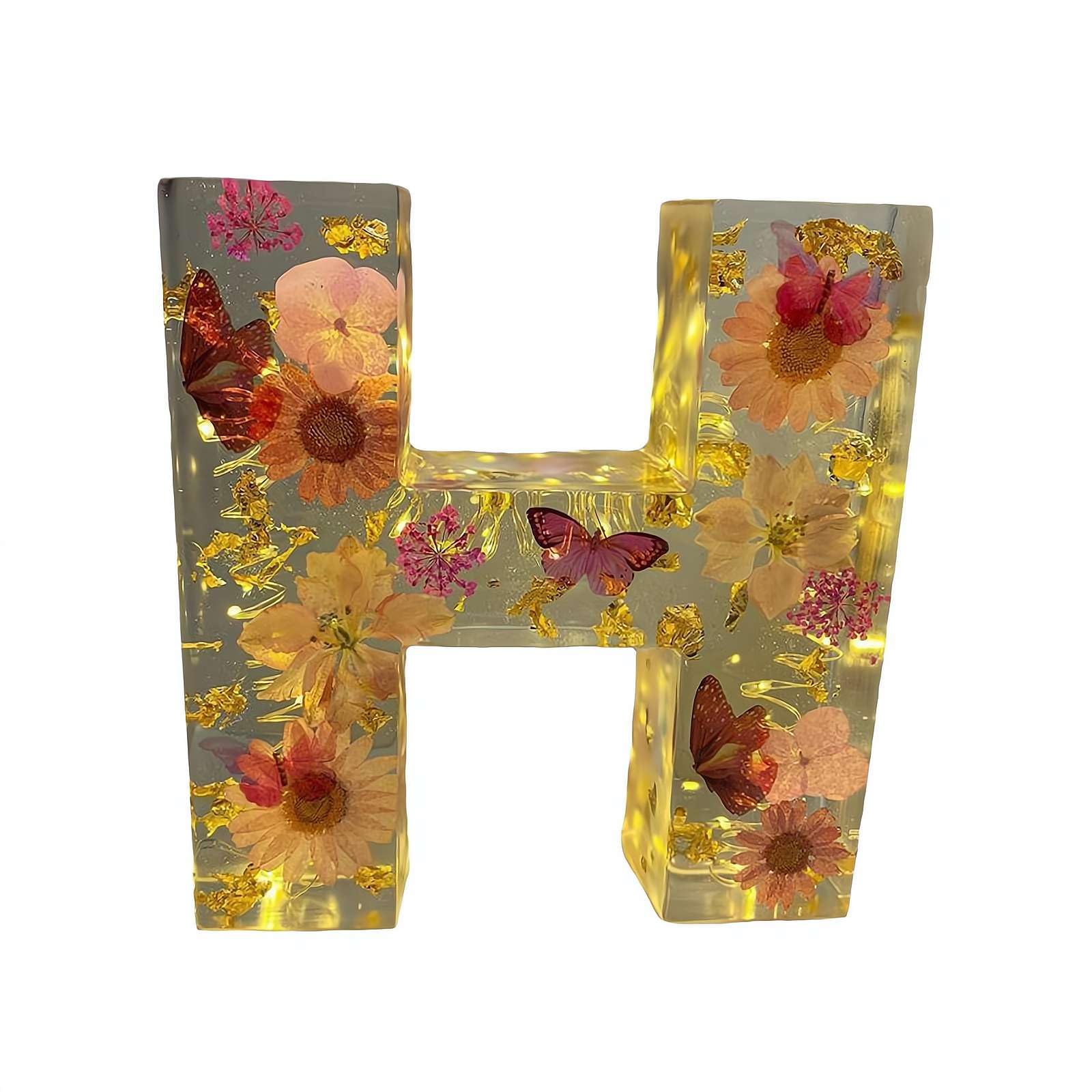 EIRZNGXQ Resin Letters With Flowers And Lights, Resin Flower Letter Lamp, Resin Letter Flower Initial Night Light, Floral Resin Night Light Letter For Gift (H 1pcs)