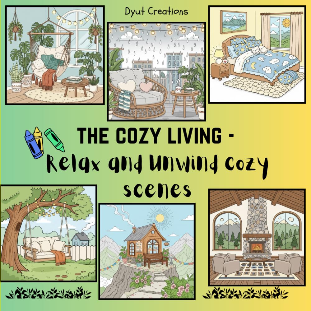 The Cozy Living - Relax and unwind cozy scenes: An Adult Coloring Book of Simple Everyday Scenes and Relaxing Home Moments