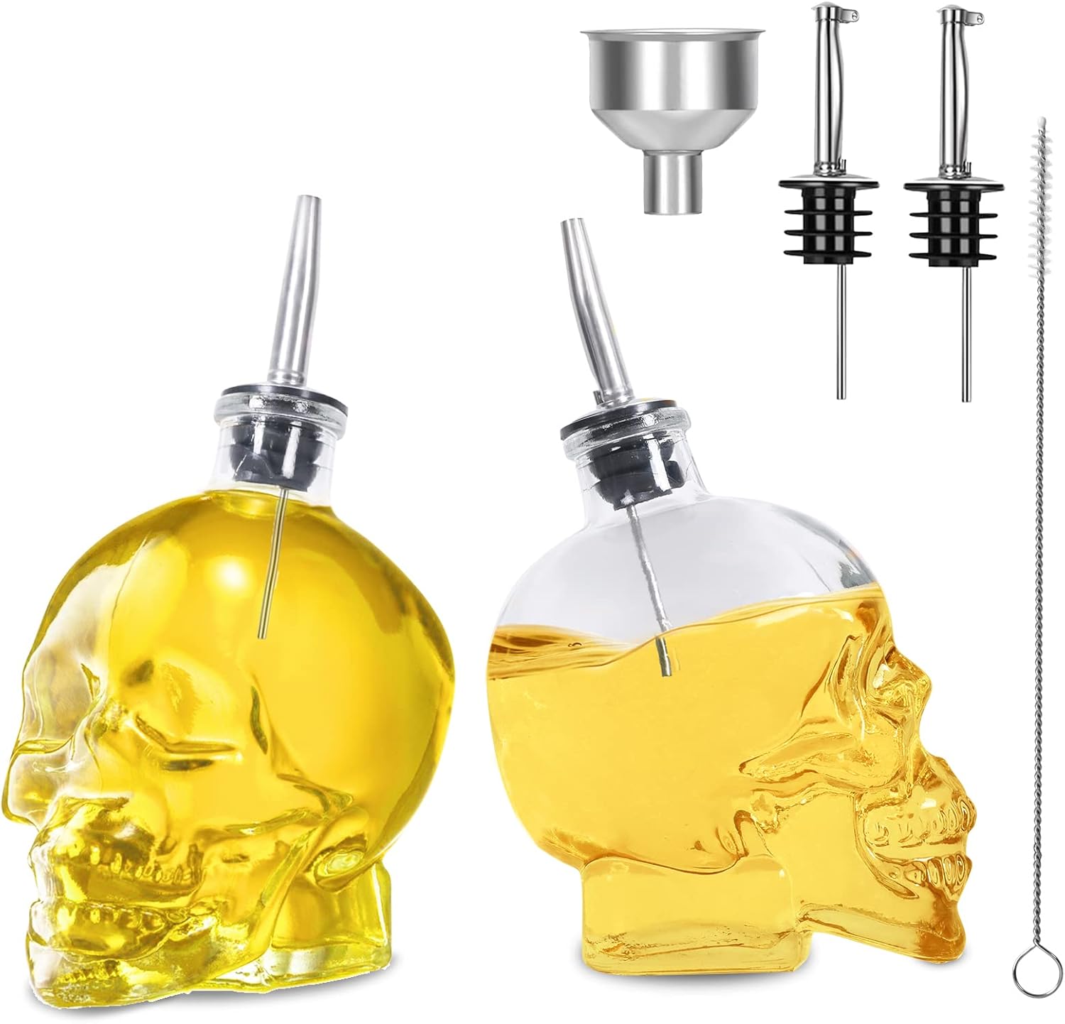 Gusnilo Olive Oil Dispenser 15 Oz Skull Shape Oil and Vinegar Dispenser Set Oil Bottle Glass Oil Bottle Oil Vinegar Cruet Set with Stainless Steel Pourer Spout Funnel 450 Ml (Skull) Thumbnail