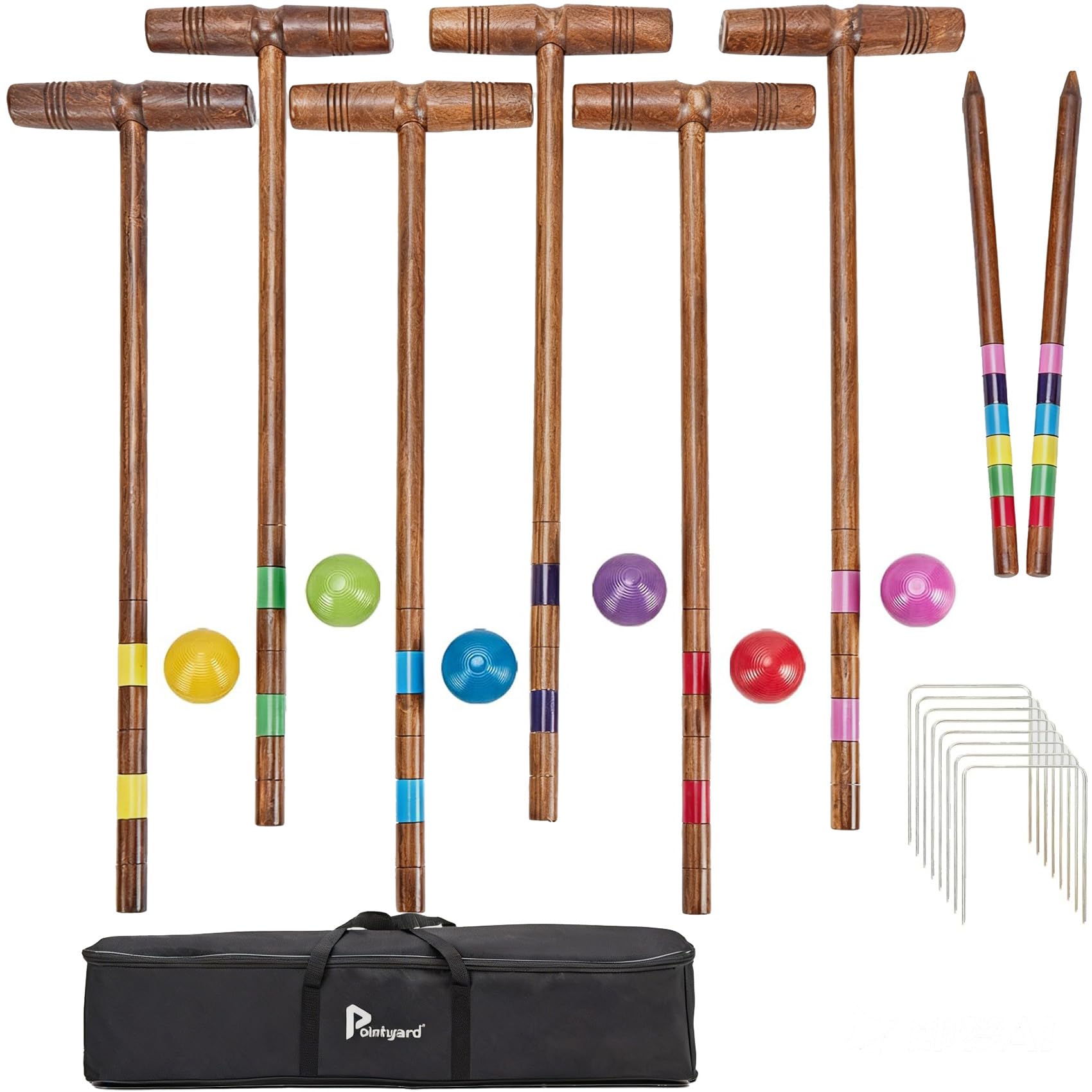 Lot Croquet Vintage En Bois Avec Maillets Et Support – Jeu De Pelouse Pour Jardin Et Extérieur – Fabriqué Aux États-Unis