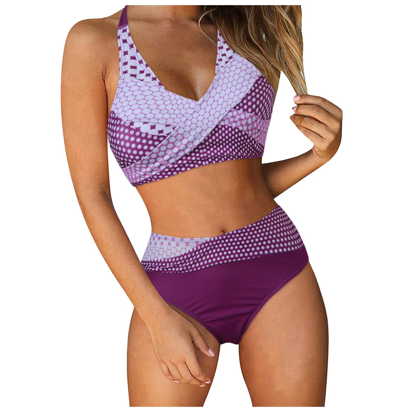 Zestawy Bikini Dla Kobiet Z Wysokim Stanem Seksowny Dwuczęściowy Strój Kąpielowy Push Up Zestaw W Stylu Retro Marszczonym Nadrukiem Wysoka Talia, Zielony, S