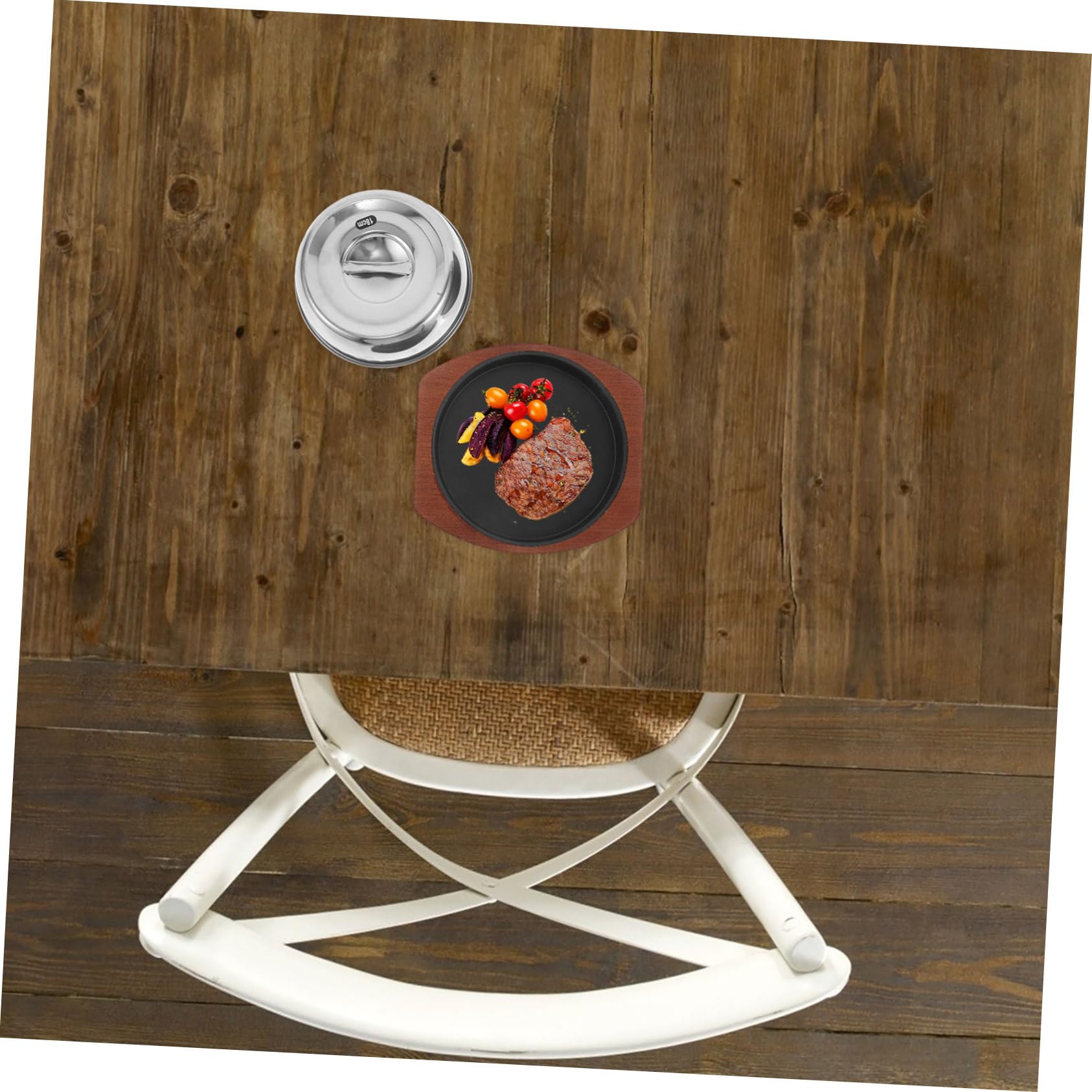 Gusseiserne Kleine Steakplatte mit Deckel und Sockel Hitzebeständig Spritzschutz Vielseitig für Haushalt und Gastronomie Grillpfanne für Steak und Outdoor kochen