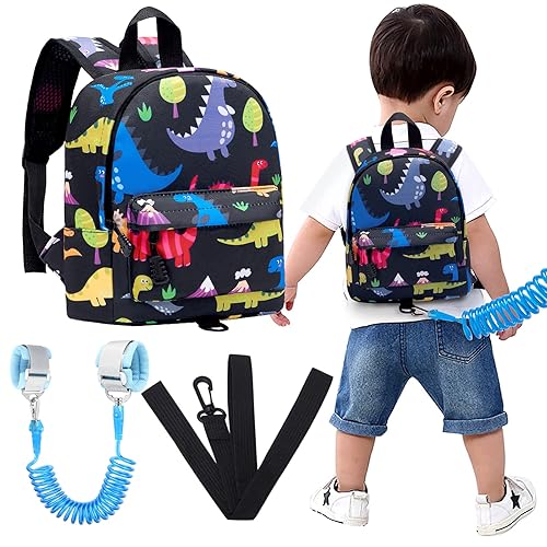 Vista 12 de Accmor Arnés de mochila de dinosaurio para bebés con correa para niños pequeños con eslabón de muñeca antipérdida, bonita bolsa de guardería