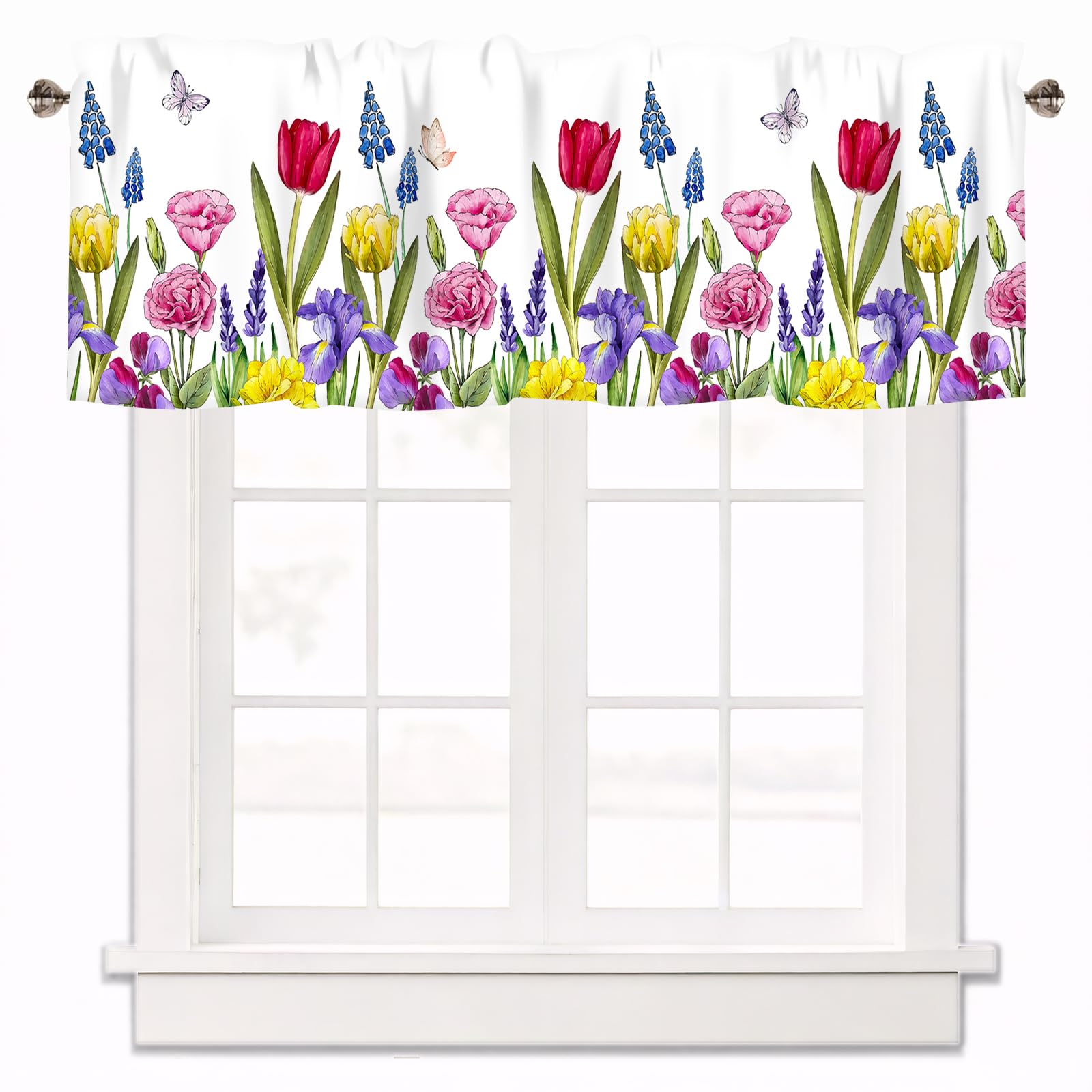 Tulip Floral Curtain Valances for Windows,42x12 Inch