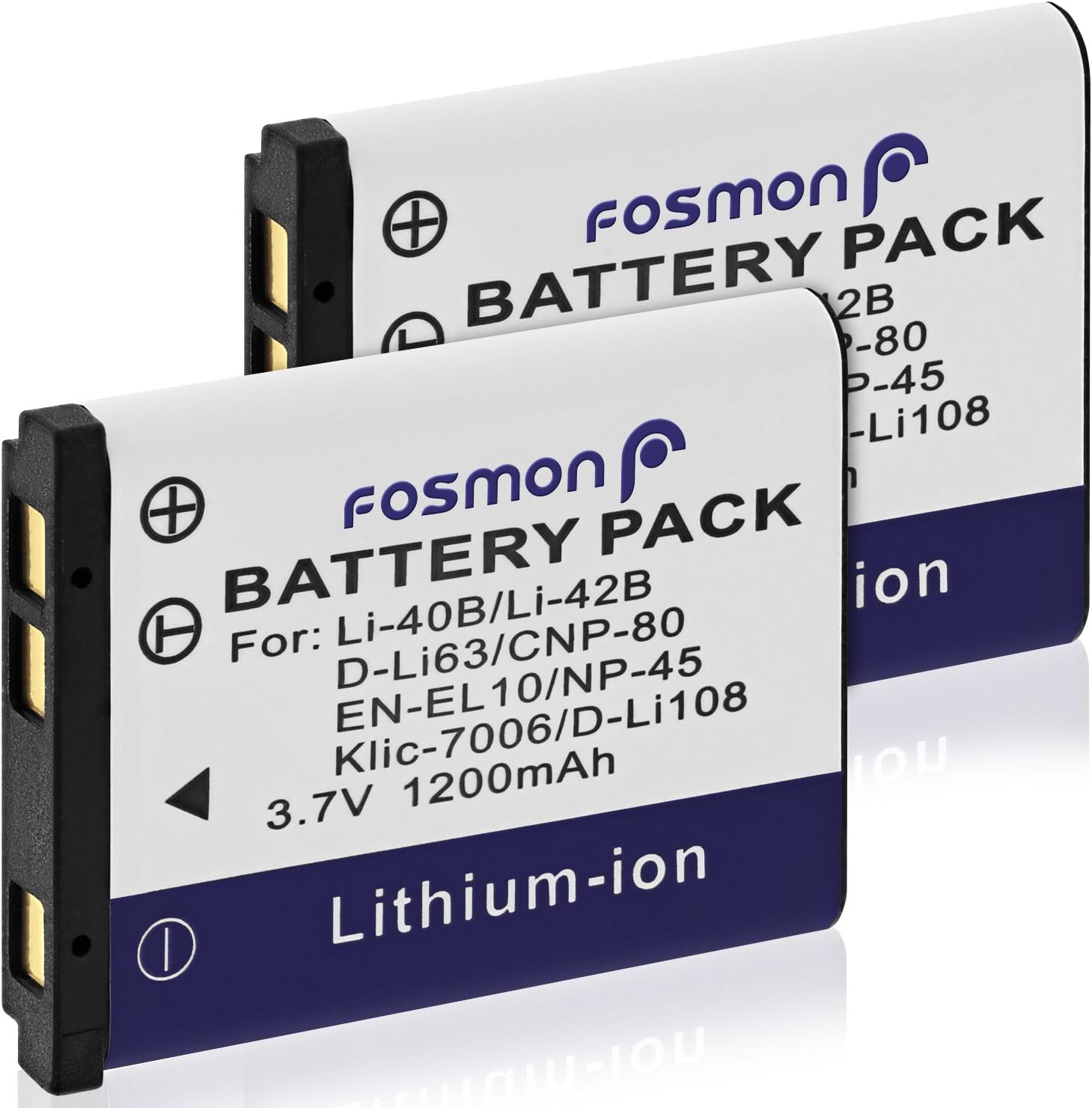 Fosmon Replacement Rechargable LI-40B / LI-42B Battery [ 3.7v / 1200 mAh] 2 Pack Compatible with Fuji NP-45, Nikon EN-EL10, Pentax D-Li63 Kodak KLIC-7006
