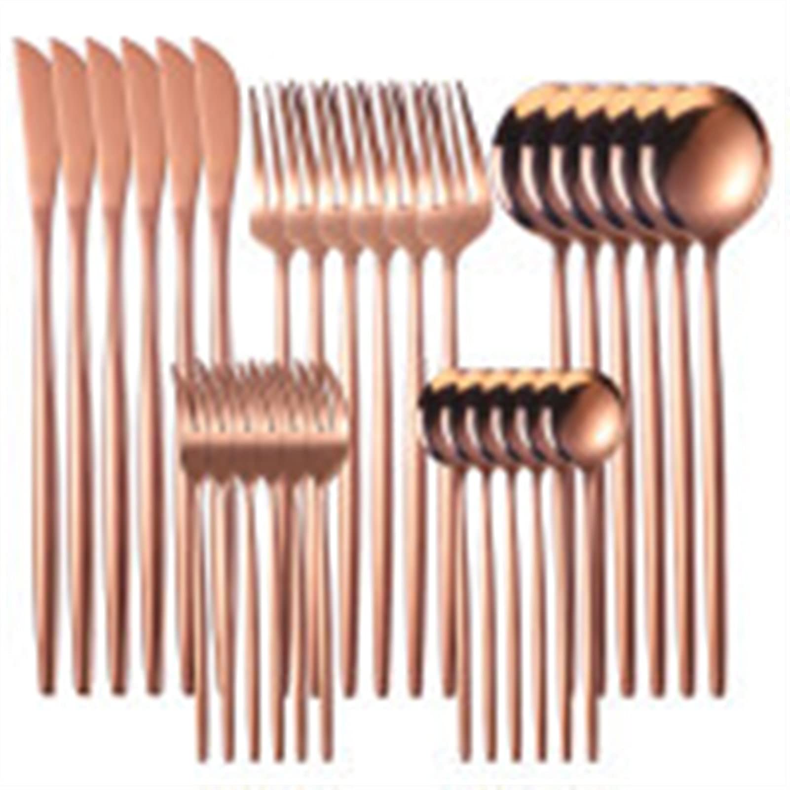 Edelstahl Steakmesser Gabel Kaffee Löffel Teelöffel Geschirr Set Küche Geschirr Home Geschirrspüler Besteck (Color : Rose gold)