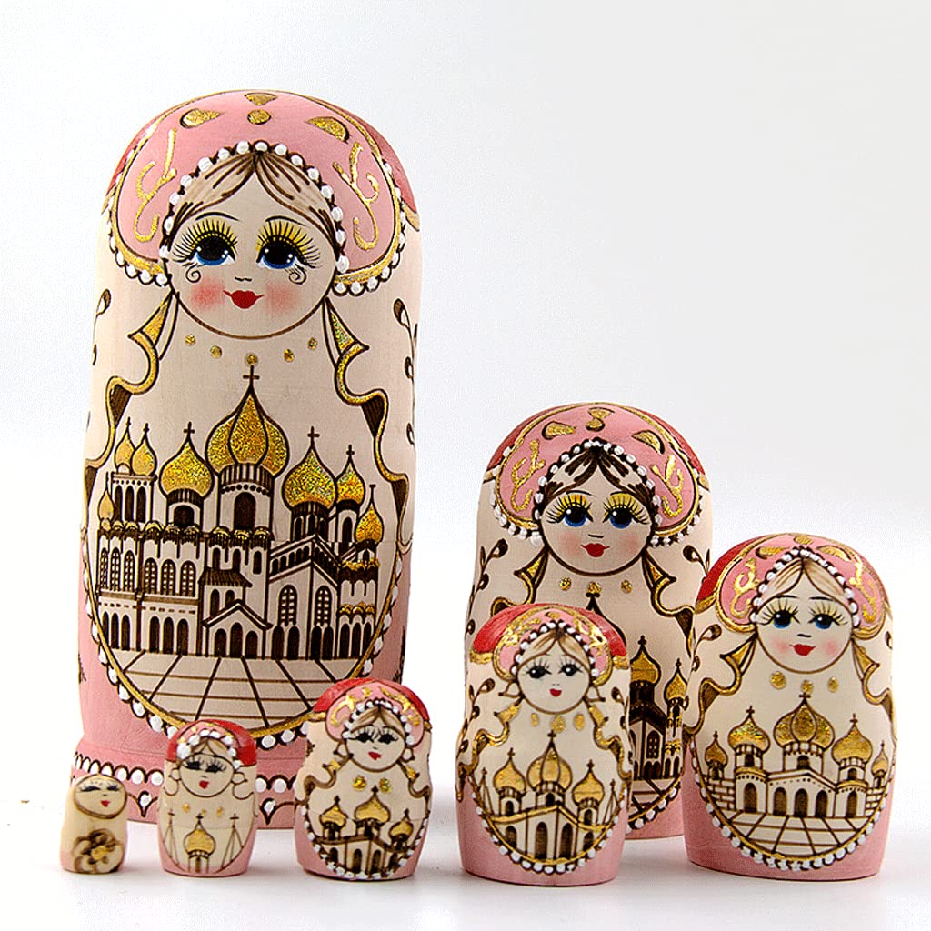 Matrioszka Toren Patroon Russische Nesten Poppen Matryoshka Houten Stapelen Geneste Set 7 Stuks Handgemaakte Ambachten Collectible Poppen Speelgoed Set zabawny prezent
