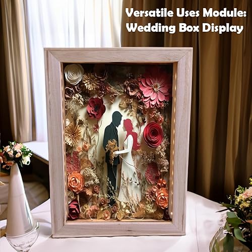 Miniatura 6 de Caja de madera rústica sin pintar con luces, vitrina iluminada por LED para corchos de vino, entradas y exposiciones creativas, presentaciones