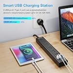 10FT Extension Cord Power Bar -Surge Protector Power bar with 5 Widely Outlets and 3 USB Ports(1 USB C Port),Flat Plug Extension Cord(1250W/10A),Wall Mount for Home Office,700 J(2 Pack)