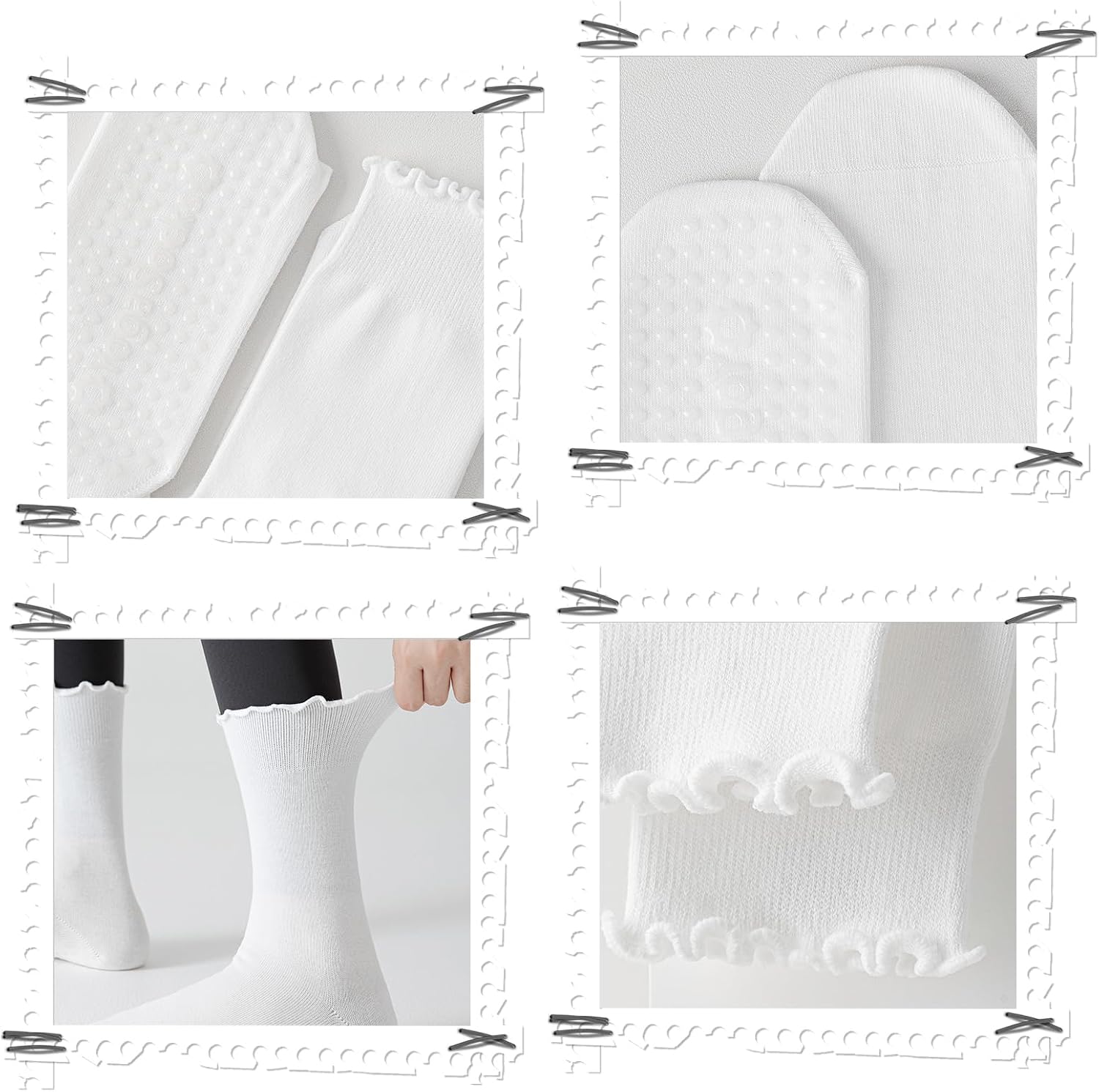 3 Pairs Pilates Socks with Grips Non Slip Ruffle Yoga Grip Socks for Women - Image 5