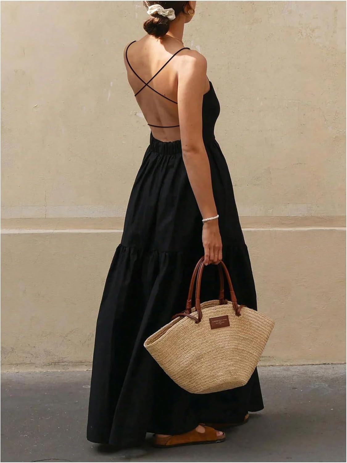 SOLY HUX Women's Summer Maxi Dress Criss Cross Backless Spaghetti Strap Ruffle Flowy Long Cami Dresses Sundress - Image 3