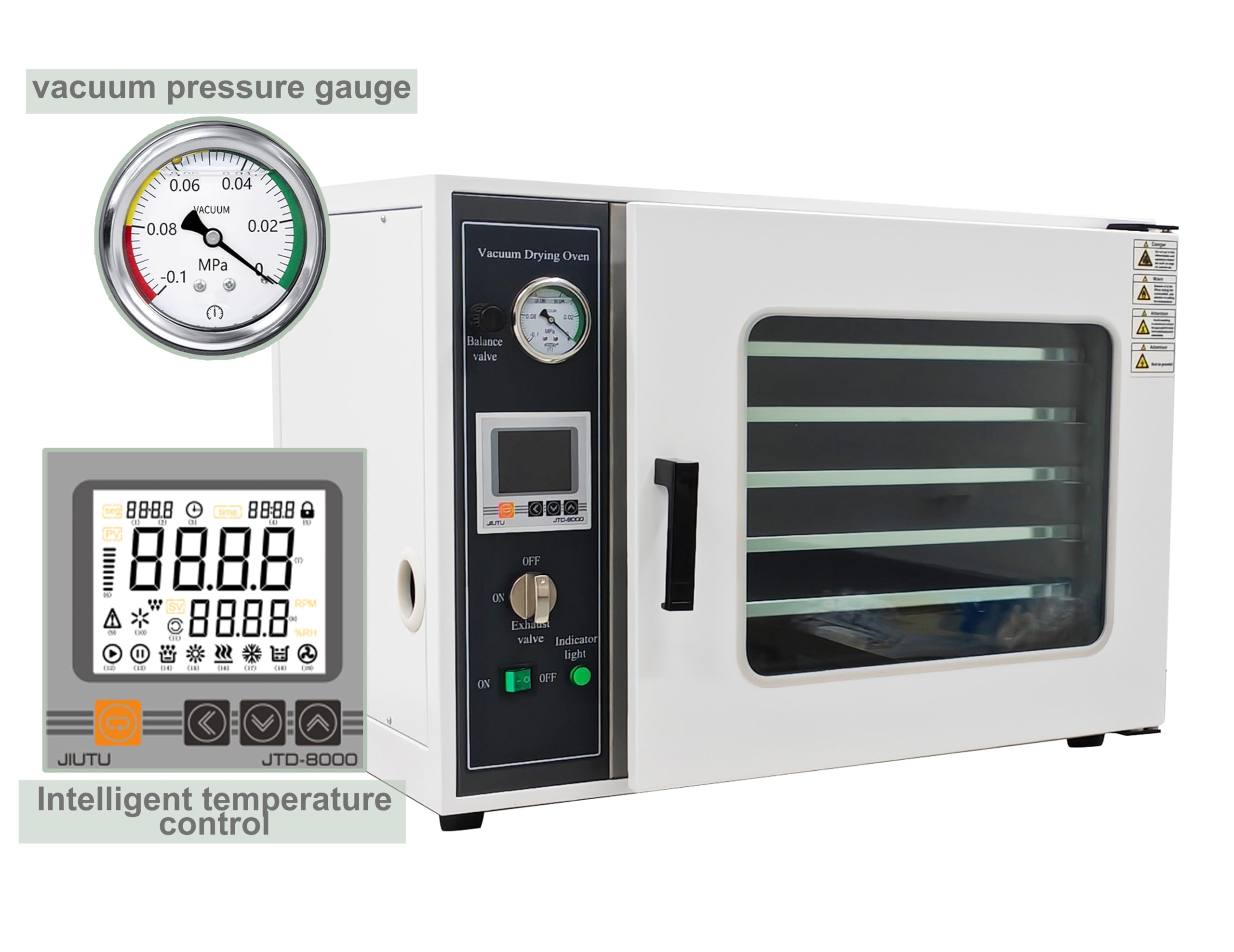 TECHTONGDA Vacuum Drying Oven Heat Treat Dry Cabinet Industrial Lab Temperature Control 5 Layers Stainless Steel Chamber 50-482? 1.9Cu ft