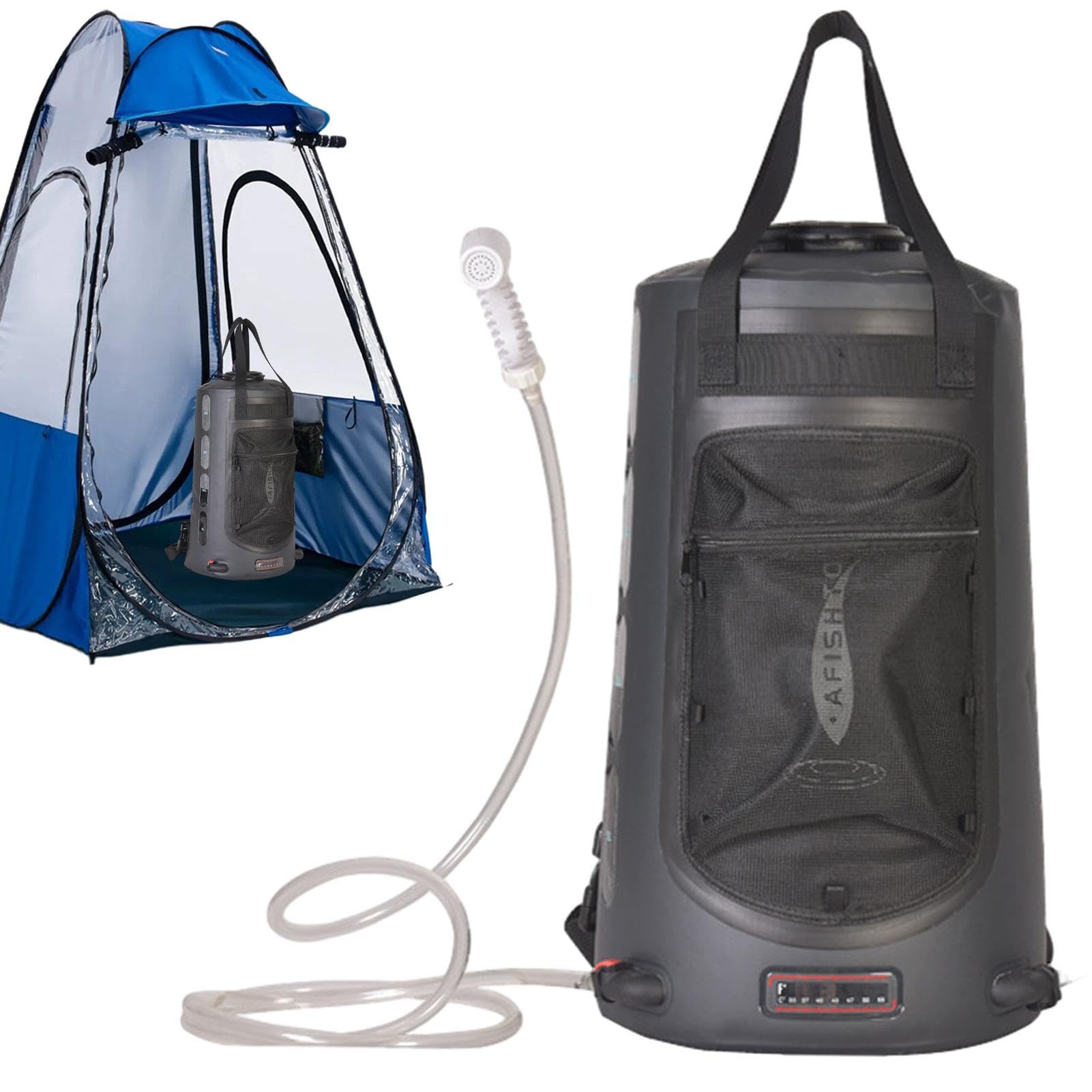 Bolsa de ducha portátil, Bolsa de ducha para camping | Bolsa de agua para | ducha de campamento con calefacción solar de 20 litros - Bolsillo de red, a prueba de fugas, equipo de camping para llevar al