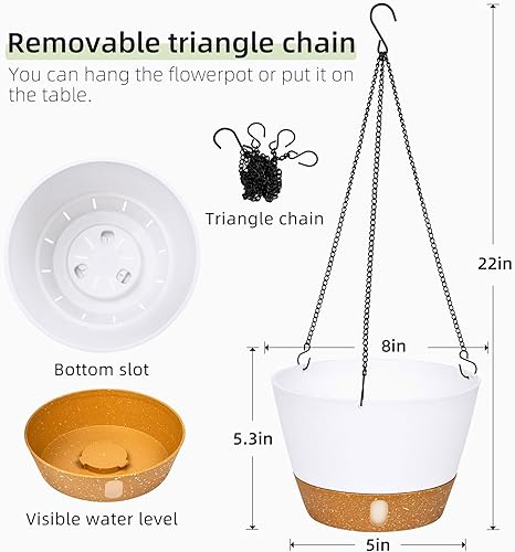 Miniatura 2 de Macetas colgantes de macramé de 8 pulgadas para interiores y exteriores maceta colgante con agujero de drenaje y 3 ganchos para decorar el jardín y