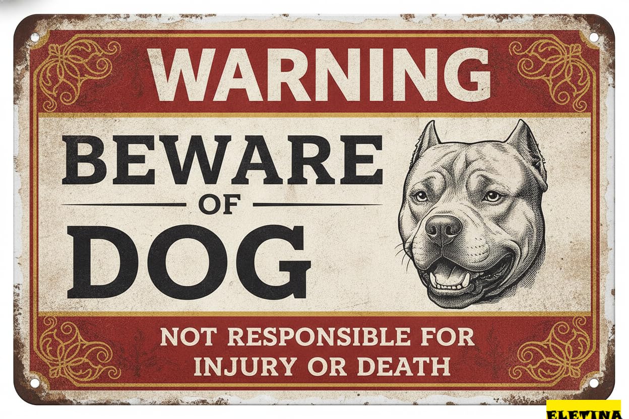 Tin Sign for Man Cave Beware Of Dog Pitbull Metal Warning Beware Of Dog S Fence Outdoor Farm Garden Gate Home Yard Decor 8x12in Private Property Decorative
