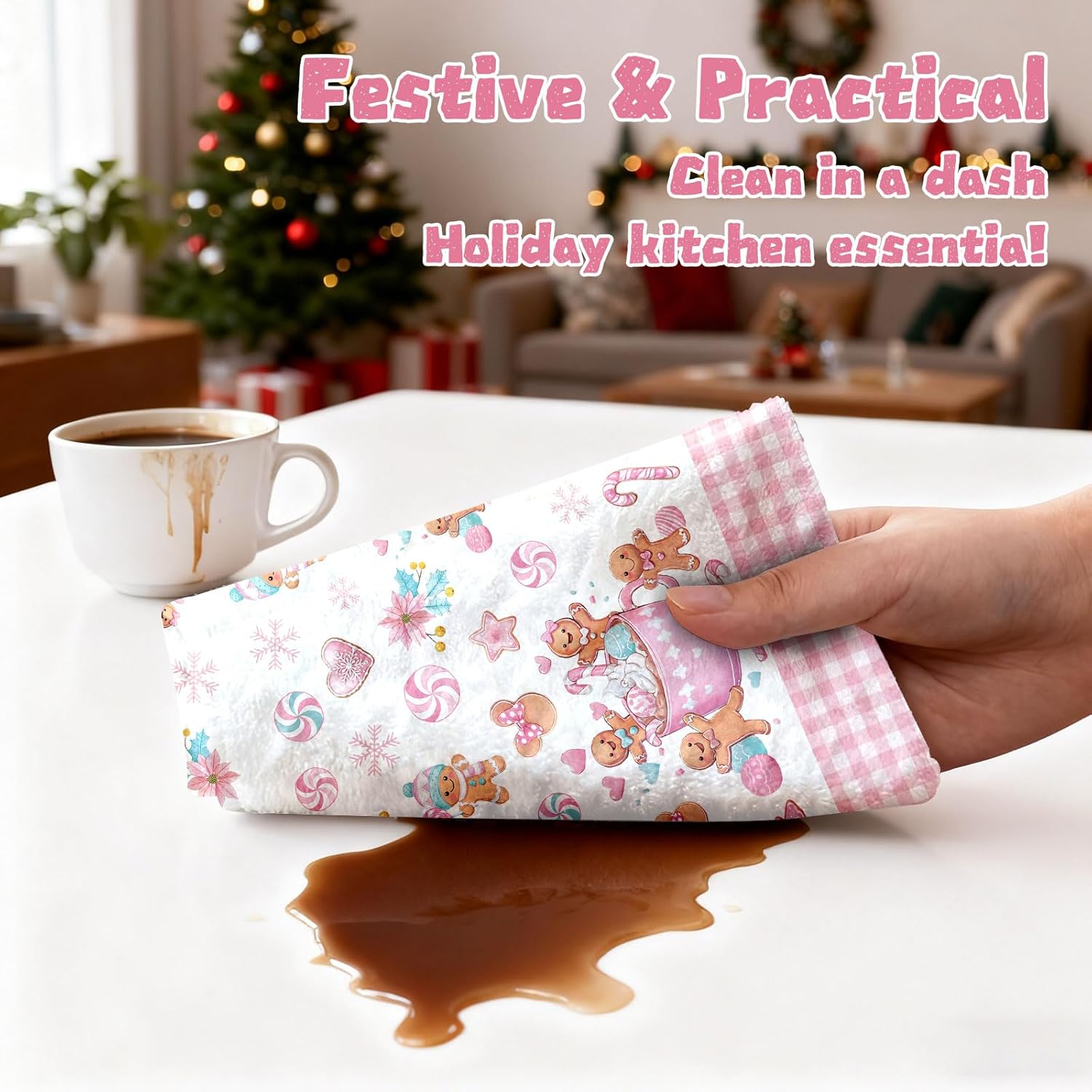 Christmas Kitchen Towels 6 PCS, Christmas Hand Towel for Bathroom, Pink Kitchen Towels Gingerbread Man, Pink Gingerbread Christmas Decor, Holiday Dish Towel, Housewarming Gift, 17 X 26In - Image 5