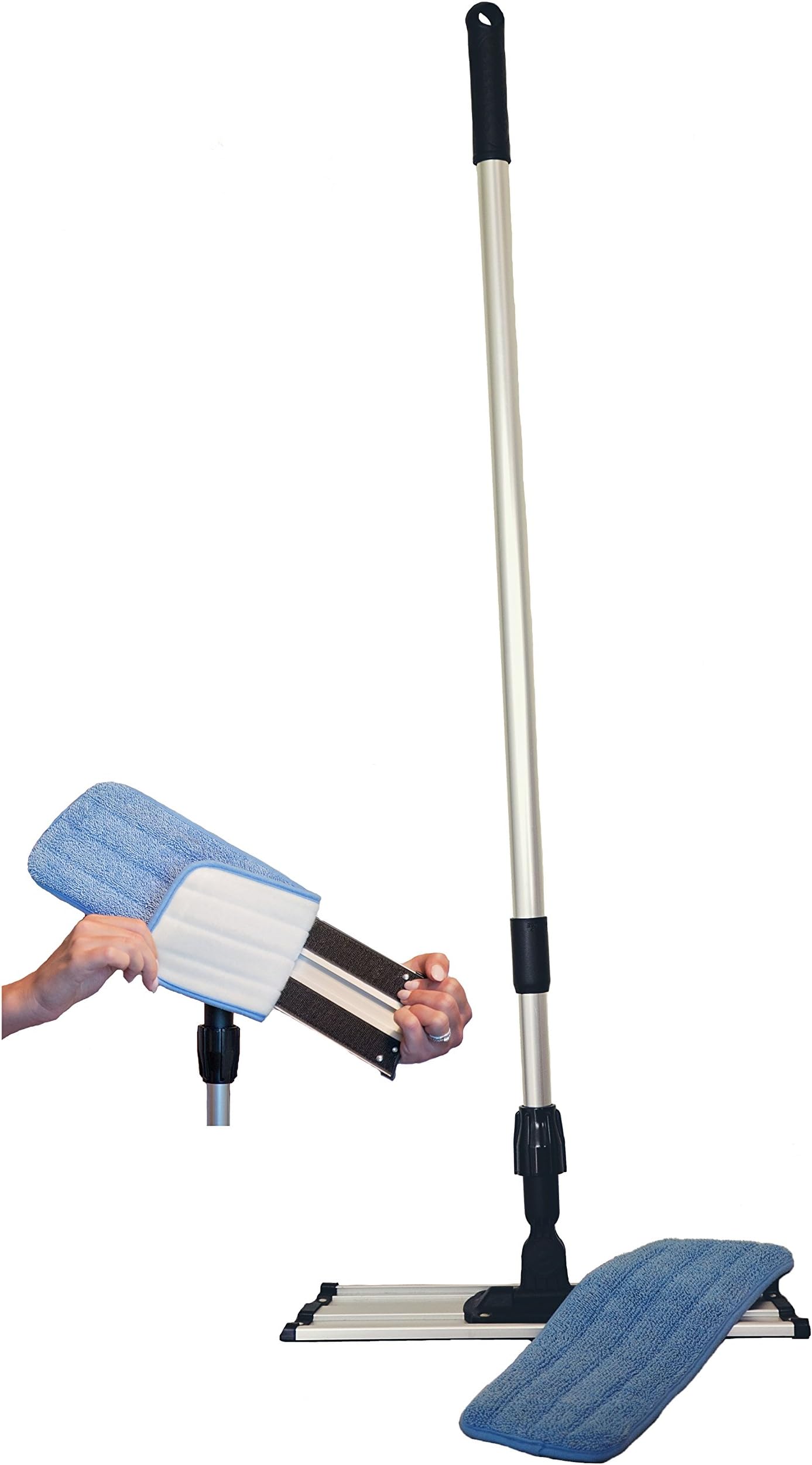 MARKEE2020 Mops, Frame: 3 x 16 in. Pad: 5 x 18 in Handle: Telescopes to 60', Siler/Black