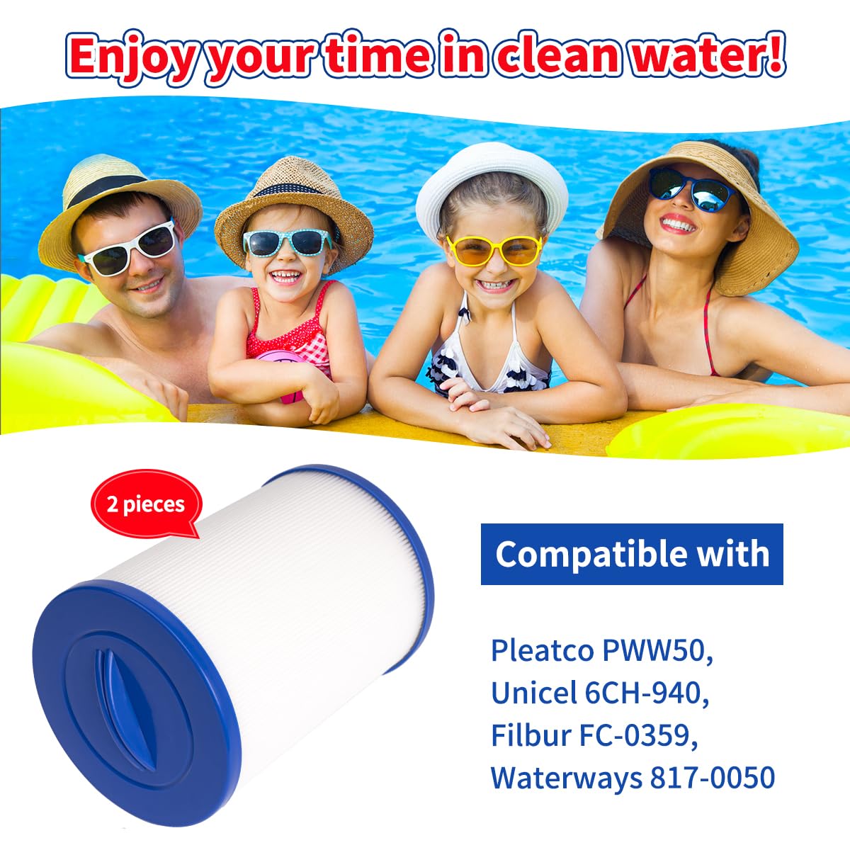 YanBan 2 sztuki filtrów SPA, zamiennik filtra Whirlpool, do Unicel 6CH-940, Pleatco PWW50P3, PWW50-P3, Filbur FC-0359, Waterway Plastics 817-0050