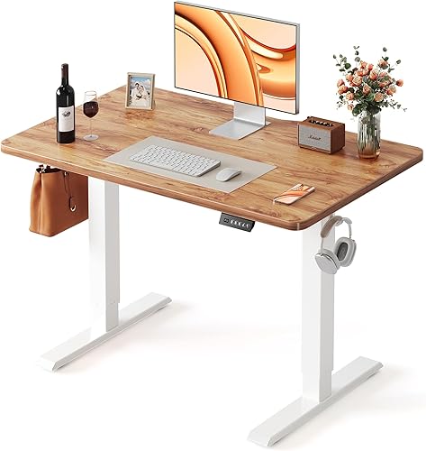 Miniatura 52 de FEZIBO Escritorio de pie, 48 × 24 pulgadas, altura eléctrica ajustable, para sentarse y ponerse de pie, escritorio de oficina para computadora con