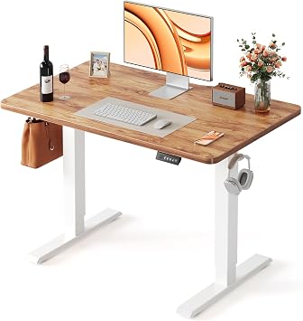 FEZIBO 40 x 24 Inchs Electric Standing Desk, Height Adjustable, Sit Stand Up, Computer Office Desk with Splice Board, White Frame/Light Rustic Top | Sit and Stand Up Adjustable Desk, Home Office Computer Desk with 3 Customizable Memory Presets