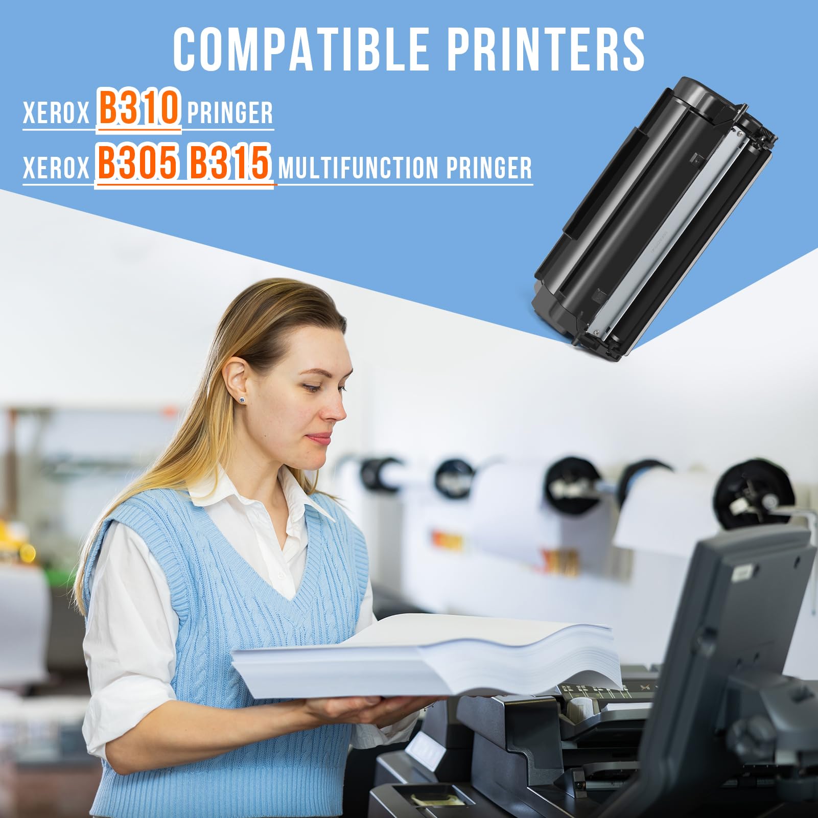 for Xerox B305 B310 B315 Toner Cartridge (with Chip), 8000 Pages High Capacity 006R04377 Compatible 006R04376 006R04378 Black Ink Cartridge Replacement for Xerox B310 B315 B305 Printer (1 Pack)