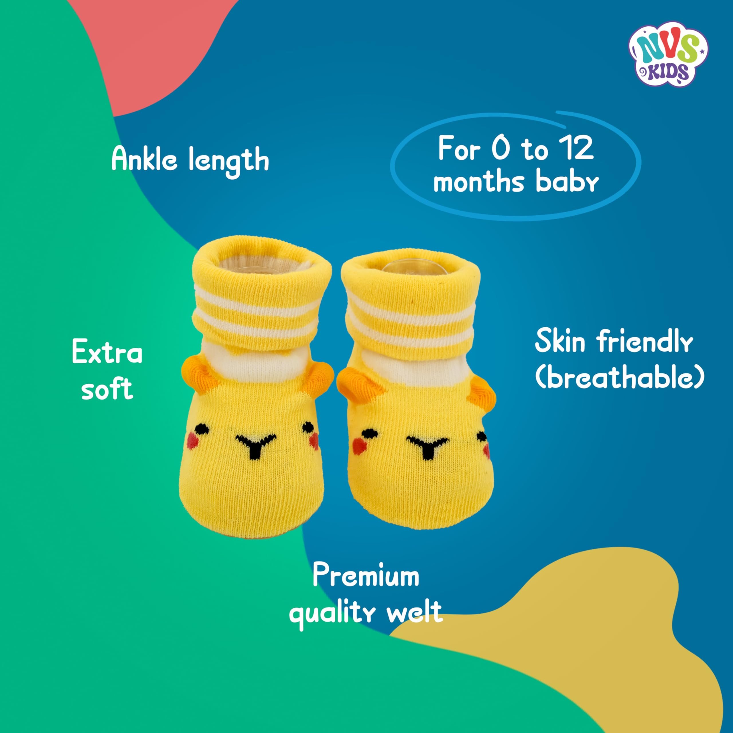 Nvs kids Baby Socks Anti-Skid Cotton Toddler Socks Ankle length Extra Soft Skin Friendly Baby Socks for Boys And Girls, 0-12 Months, Multicolour 3 Pairs Set 1