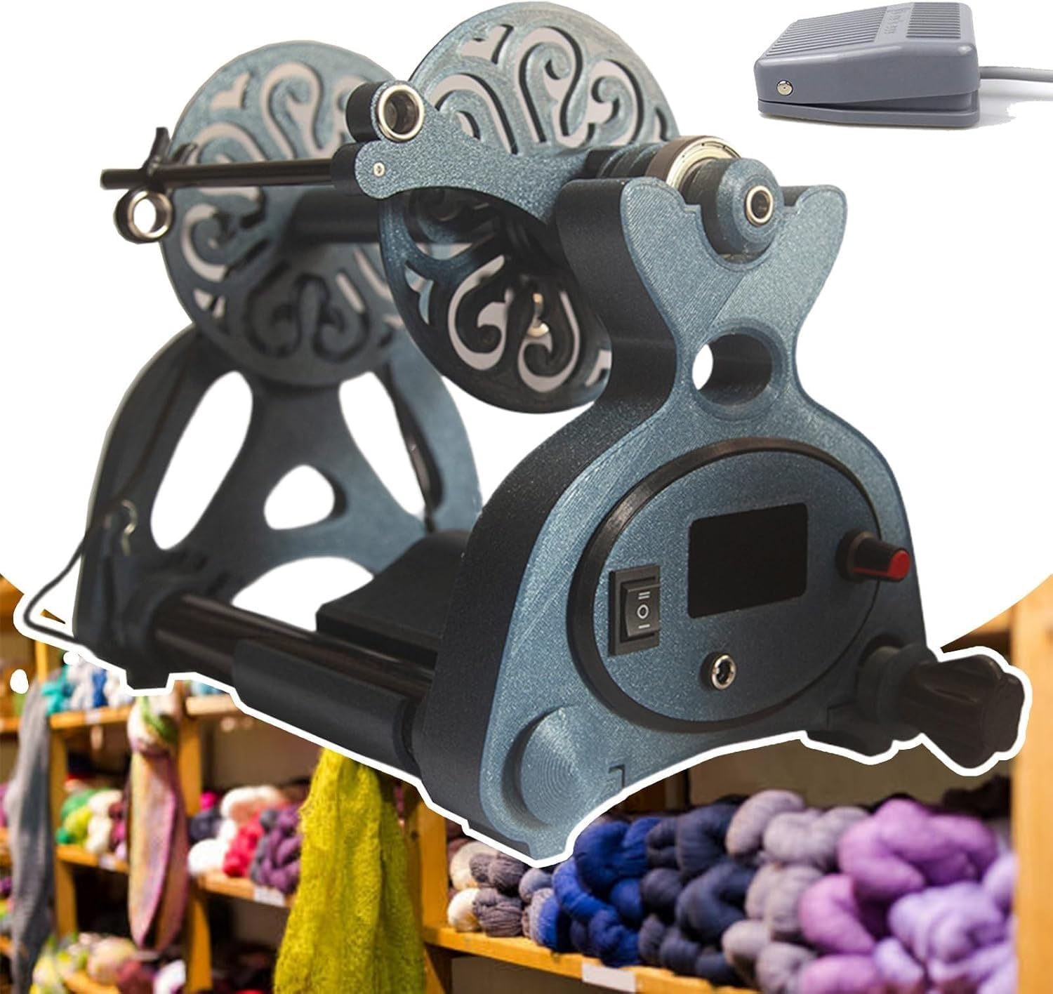 Adjustable Speed Yarn Spinning Wheel - Precise Control,Mini Electric Wool Yarn Winder Machine for Yarn Weaving/Blending Roving,Forward&Reverse-Digital Display,with 4pcs Spools&Foot Control