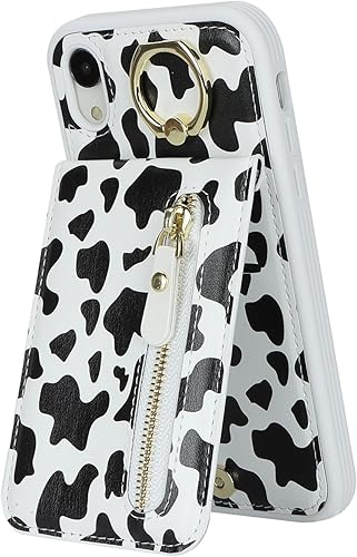 Miniatura 4 de Funda para iPhone XR para mujer, para iPhone XR, funda con tarjetero con tarjetero con soporte para tarjeta de crédito con anillo, cremallera, a