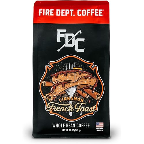 Fire Department Coffee - Gives Back to Firefighters - Cinnamon French Toast Coffee Beans - Roasted in the USA - Premium Whole Bean - Veteran Owned -12 oz