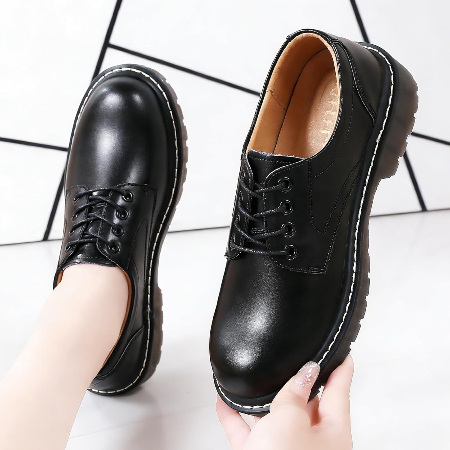 Black Oxford Shoes for Women Women's Oxfords Flats Lace-Up Oxfords Shoes Business Casual Work Office Uniform Dressy Server Shoes for Ladies Womens - Image 7