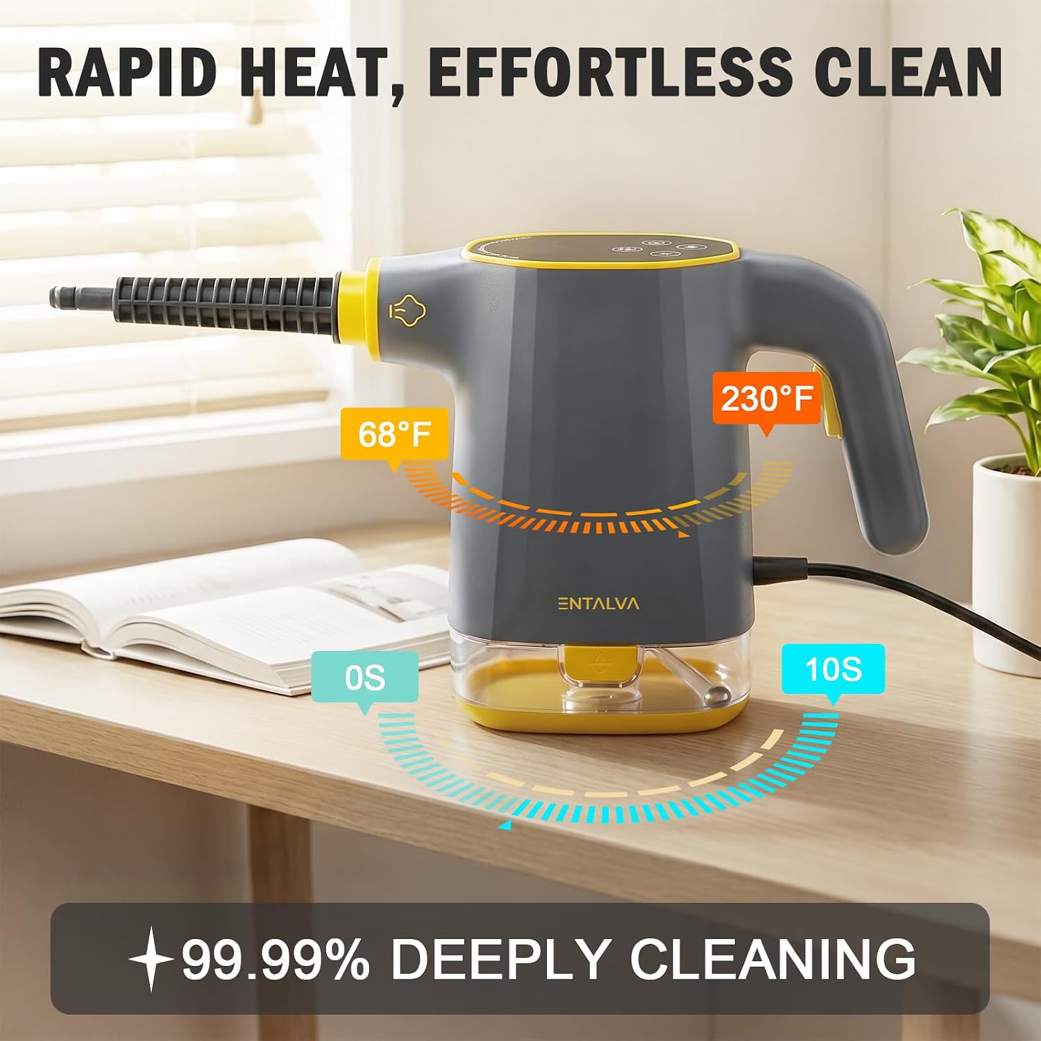 Handheld Steam Cleaner with LED Temperature Display, 15s Fast Heating High Pressure Portable Steam Cleaner for Home Kitchen Car Grout, 15-Piece Accessories, 410ml Detachable Tank