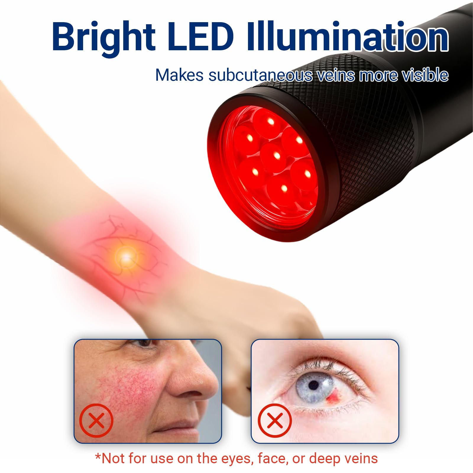 Vein Finder Viewer – Détecteur de veines portable – Lampe torche LED pour infirmières, dessine sur différents tons de peau (pile non incluse)