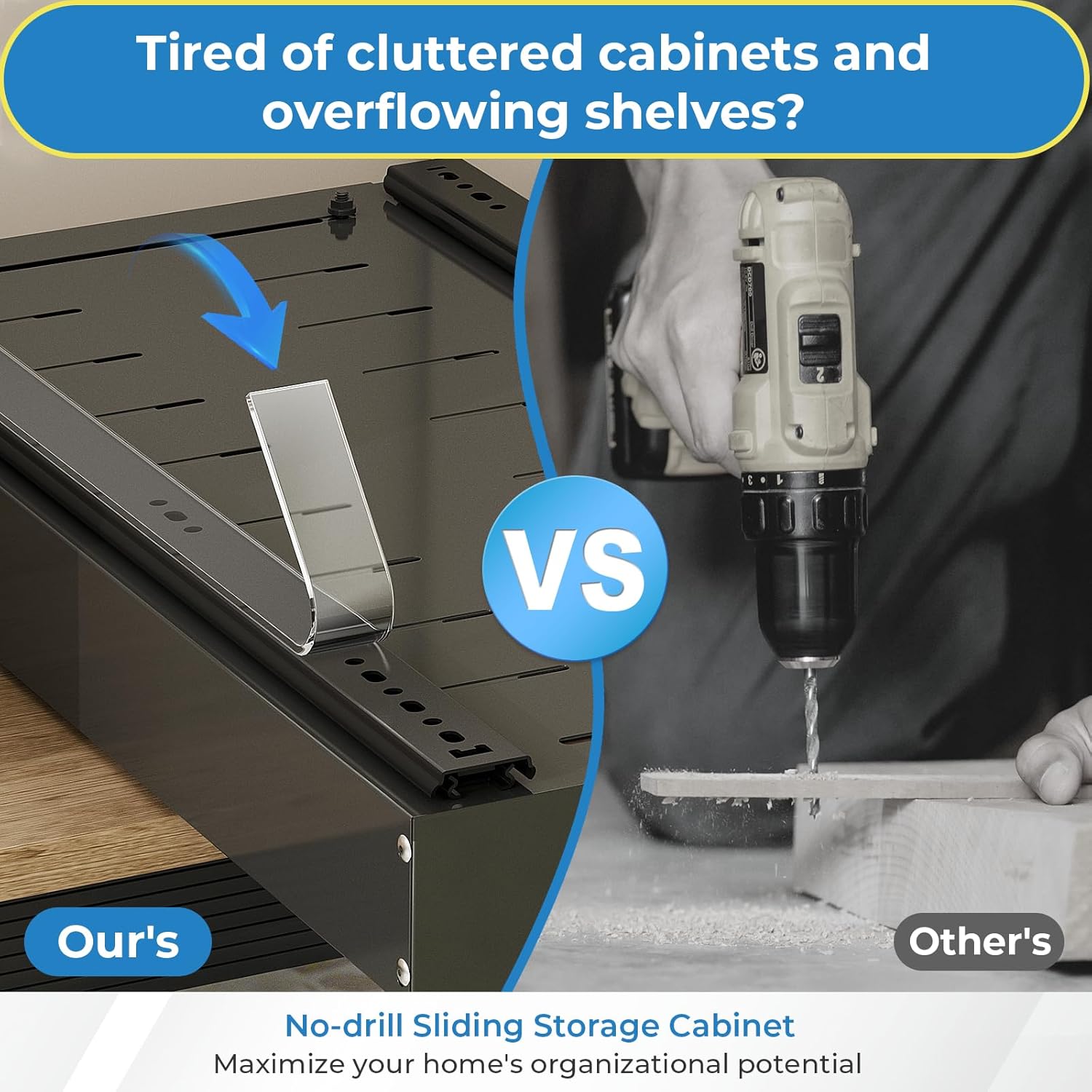 Pull out Cabinet Organizer-21"Deep (12.2"-20.5")Width Adjustable Expansion Heavy Duty Sliding Cabinet Shelves- Slide Out Drawers for Kitchen Cabinets - Maximize Space for Kitchen Essentials(Black)