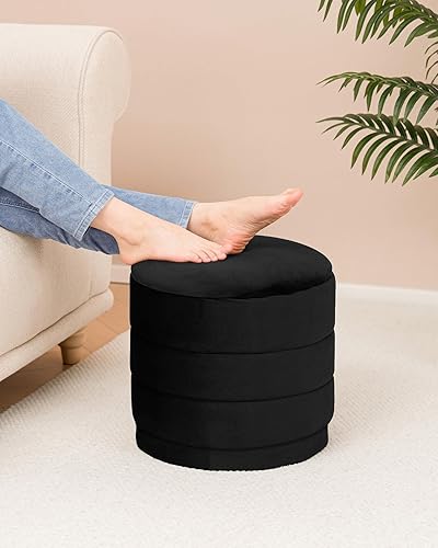 Miniatura 6 de B FSOBEIIALEO Otomana redonda de almacenamiento de terciopelo con bandeja, otomana plegable con mesa auxiliar de almacenamiento, reposapiés para