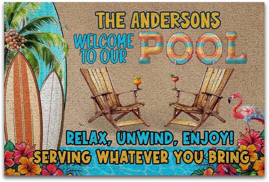 THUYPT Personalized Pool Doormat, Poolside Door Mat for Pool Patio Decorations, Pool Backyard Welcome Mat Home Decor Outdoor (01)