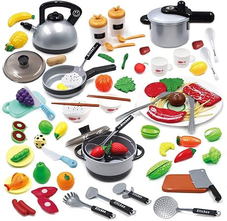 Amazon Rui Yue 73点セットごとセット 遊び キッチンセット 調理器具セット 食材含み 料理ごっこ 料理 子供おもちゃ 男の子 女の子 料理おもちゃ ごっこ遊び6歳以上の子供が遊ぶのに適しています セット おもちゃ