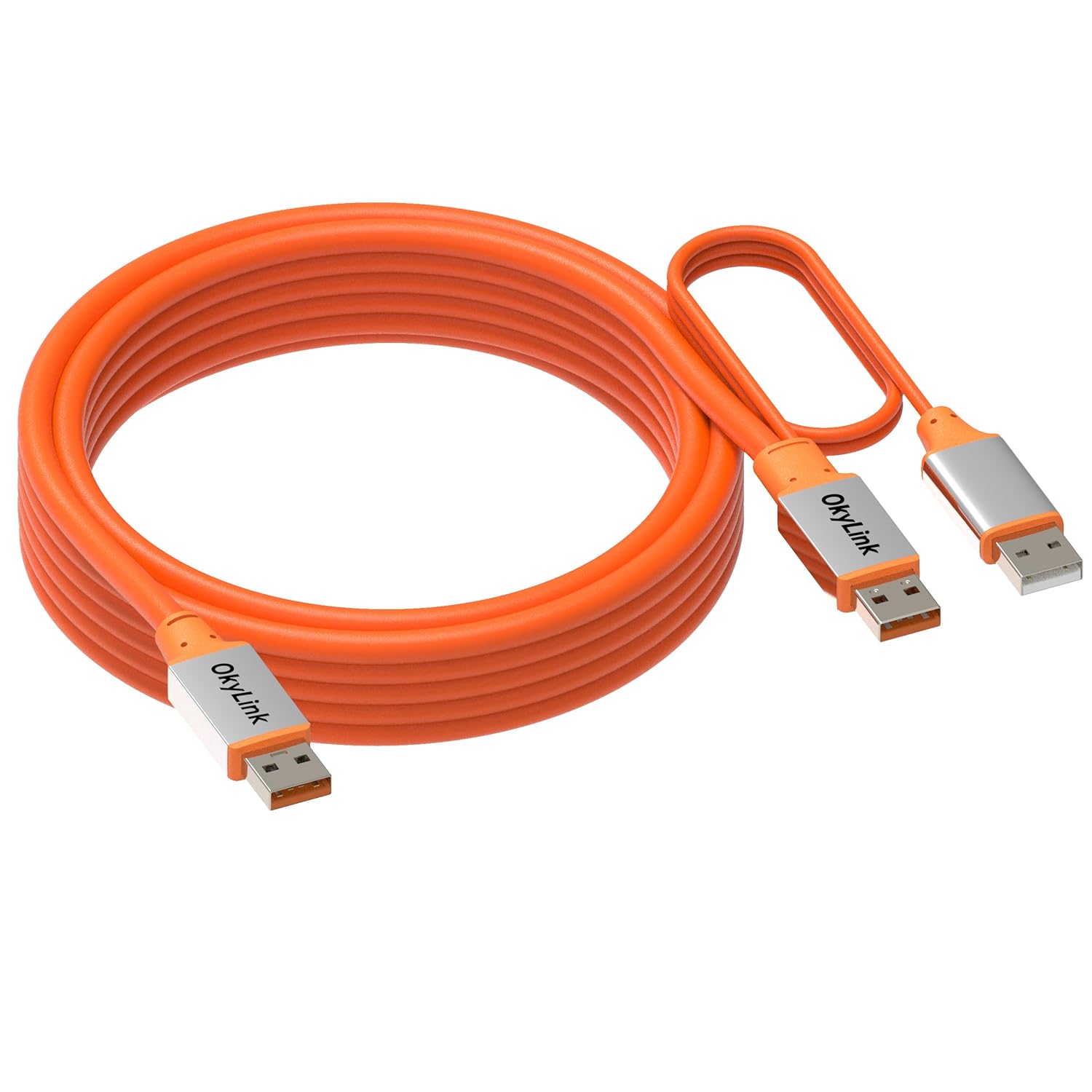 OkyLink 15ft (5M) Active USB 3.2 Gen 2 A-A Male to Male Cable - 10Gbps Long Range with External Power, Orange Cable