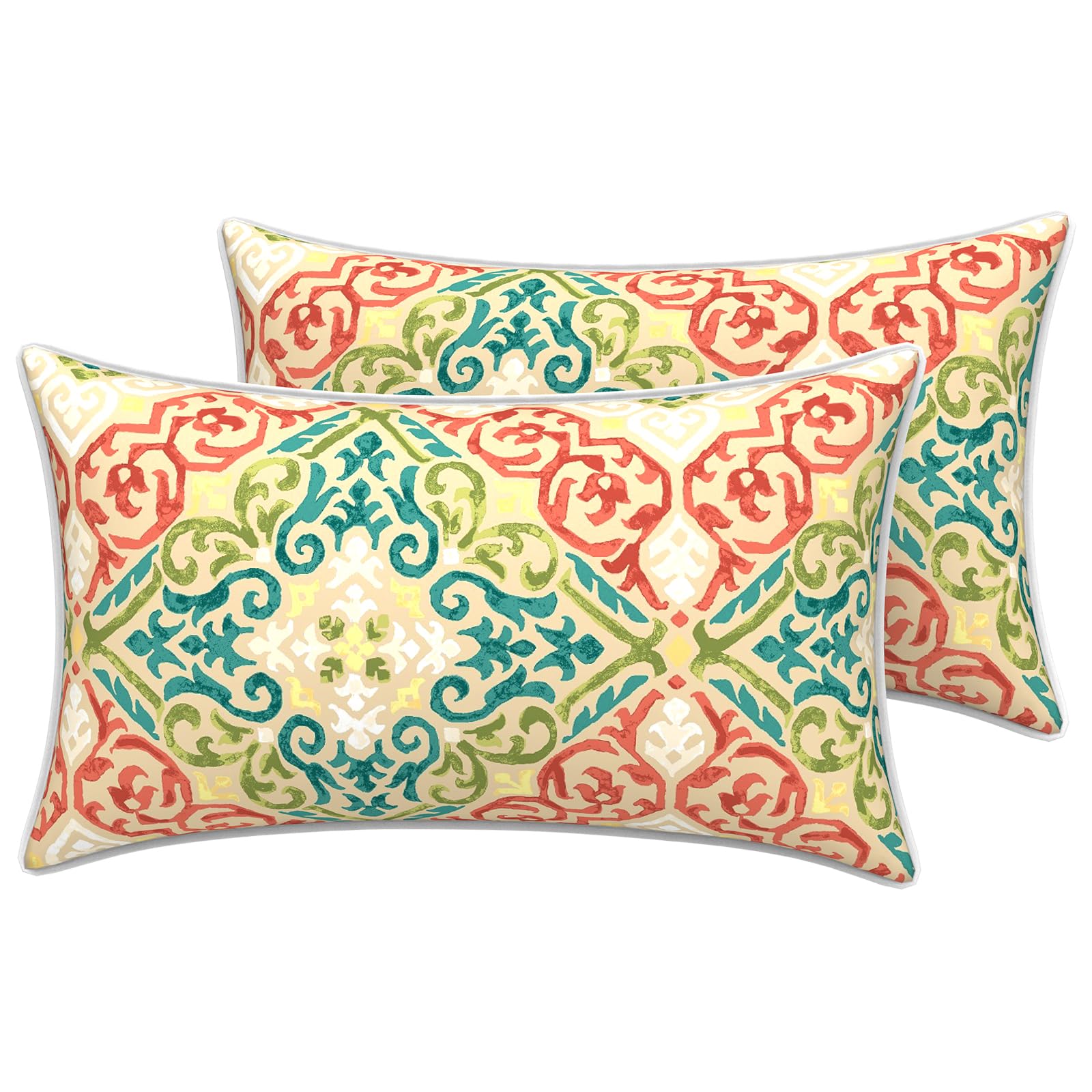 LVTXIII Outdoor Lumbar Pillow Covers 12"x20", Covers ONLY, 2 Pack 30x50cm Lumbar Cushion Cover with White Piping for Home Patio Garden Sofa Bench, Geometric Orange โ image 1