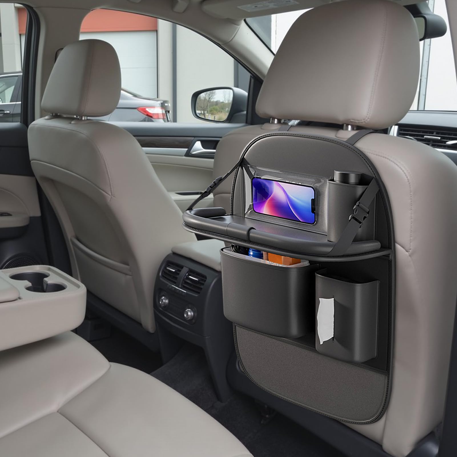 Organizzatore Auto Posteriore Portafazzoletti in Pelle PU per Auto | Tappetino Anticalci per Viaggi in Auto SUV Furgone e Famiglia con Bambini