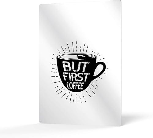 HB Art Design But First Coffee Black and White Quote Mug Metal Print Wall Art Coffee Bar Decor Coffee Signs Kitchen Wall Decor Dining Room